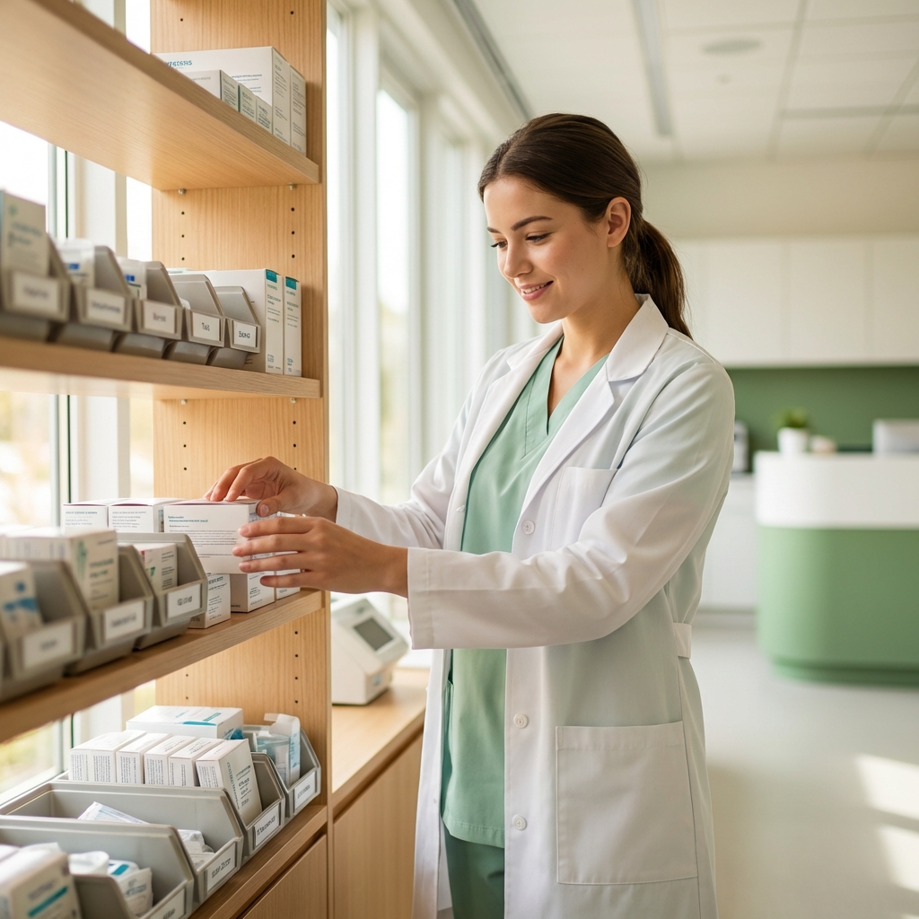 Profissional de saúde organizando estoque