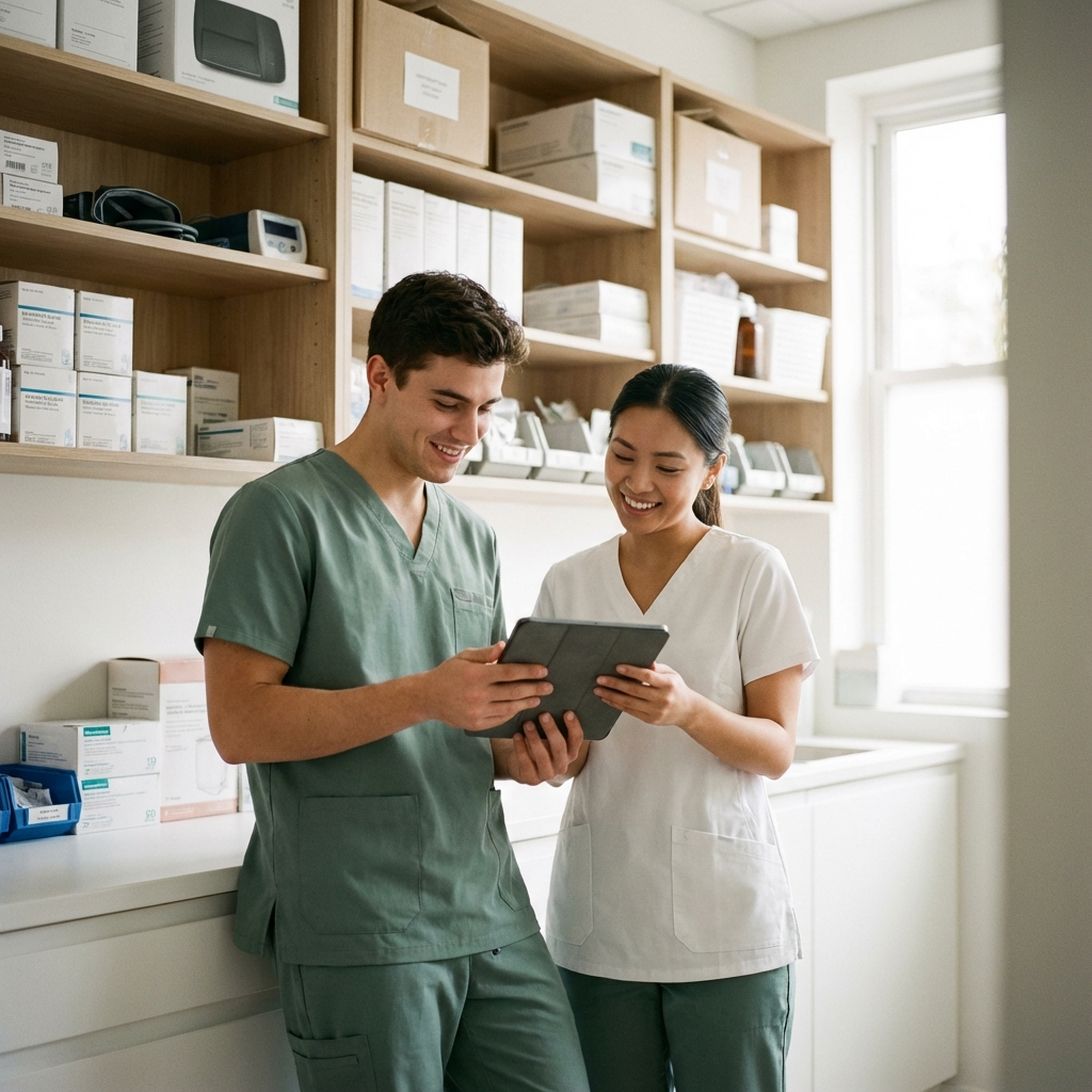 Equipe de profissionais colaborando na gestão de estoque